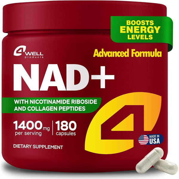 4Well NAD+ with Nicotinamide Riboside & Collagen Peptides – 180 Capsules | Cellular Energy, Skin Health & Healthy Aging