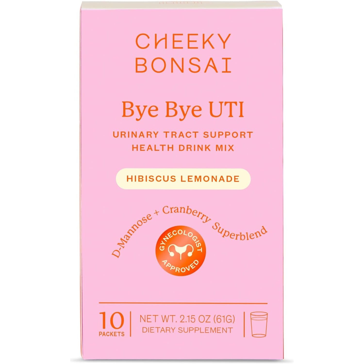 Cheeky Bonsai Bye Bye UTI – 10 Hibiscus Lemonade Drink Mix Packets | D‑Mannose & Cranberry UTI Support