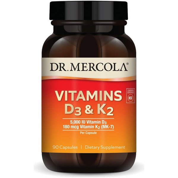 Dr. Mercola Vitamins D3 & K2 Dietary Supplement – 90 Capsules | High-Potency Immune & Bone Health Support