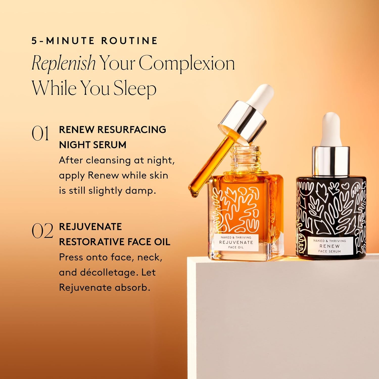 the Night Set | Renew Resurfacing Night Serum (30 Ml) + Rejuvenate Restorative Face Oil (35 Ml) with Hyaluronic Acid, Argan & Sea Buckthorn Oils and Fruit Ahas (Set of 2)