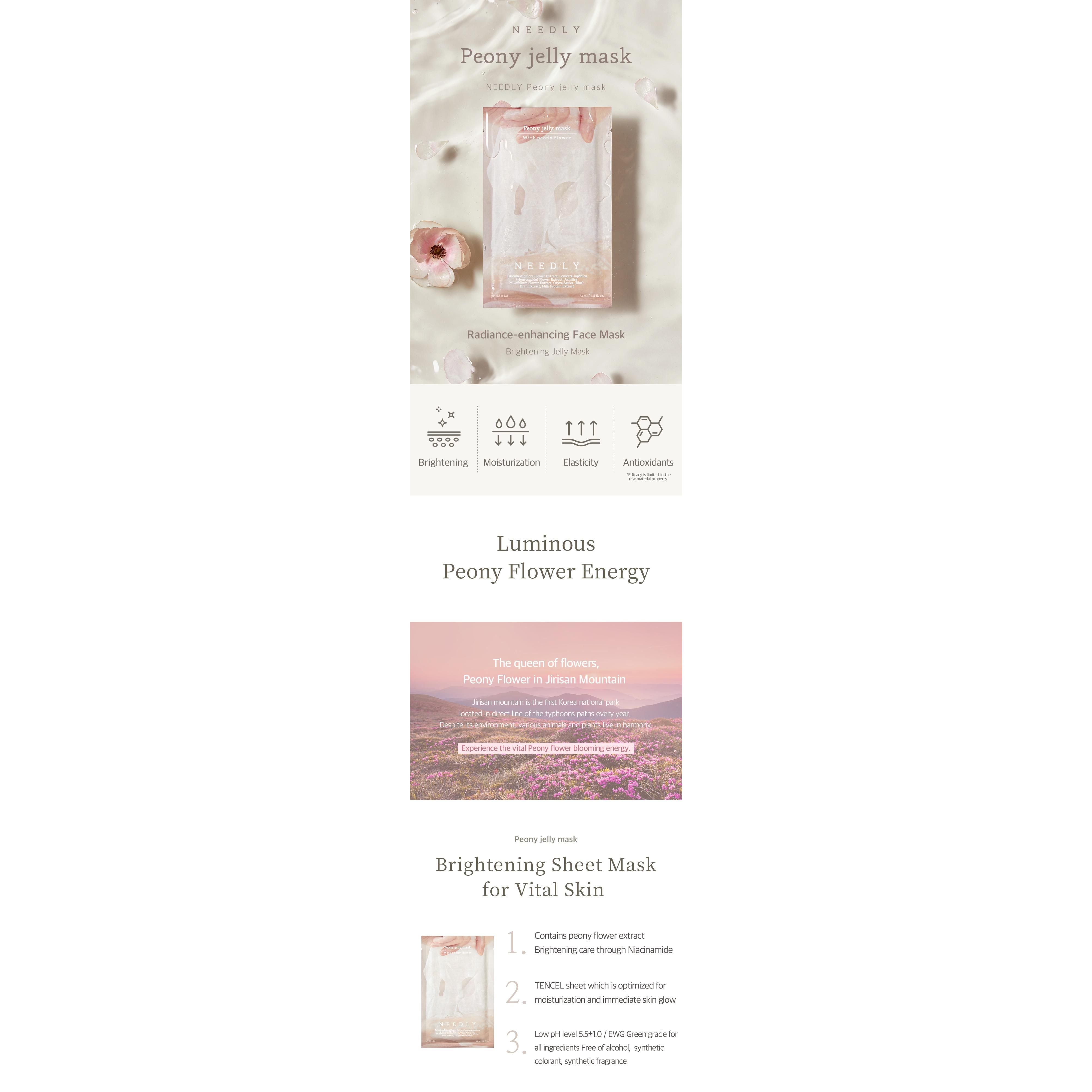 Needly Peony Jelly Mask 10 Sheets – Hydration, Brightening, Elasticity, Glow