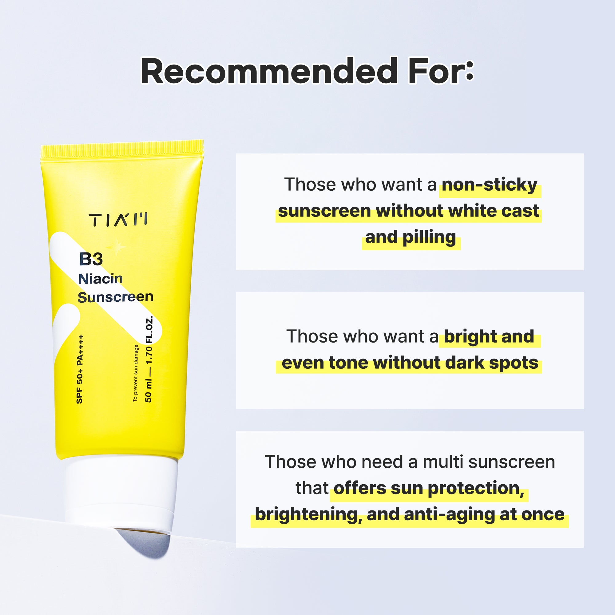 TIAM B3 Niacin Sunscreen 50ml - UV Protection and Brightening