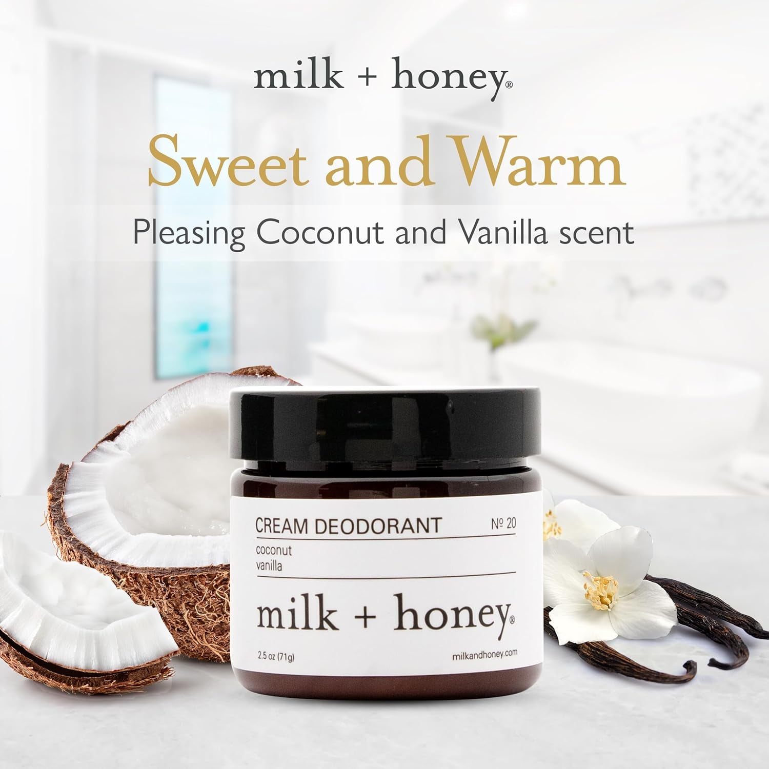 milk + honey Cream Deodorant No. 20 – 71g | Natural Deodorant with Coconut & Vanilla | Aluminum-Free, Sensitive Skin Safe