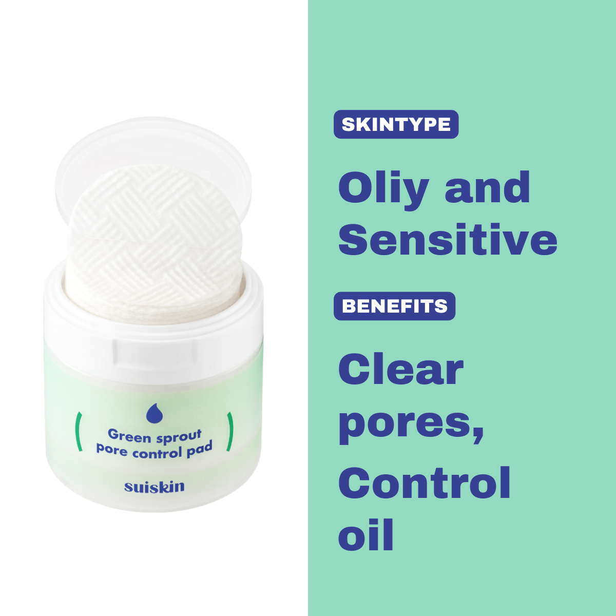 Suiskin Green Sprout Pore Control Pad 70 Count – Oil Control and Pore Refinement