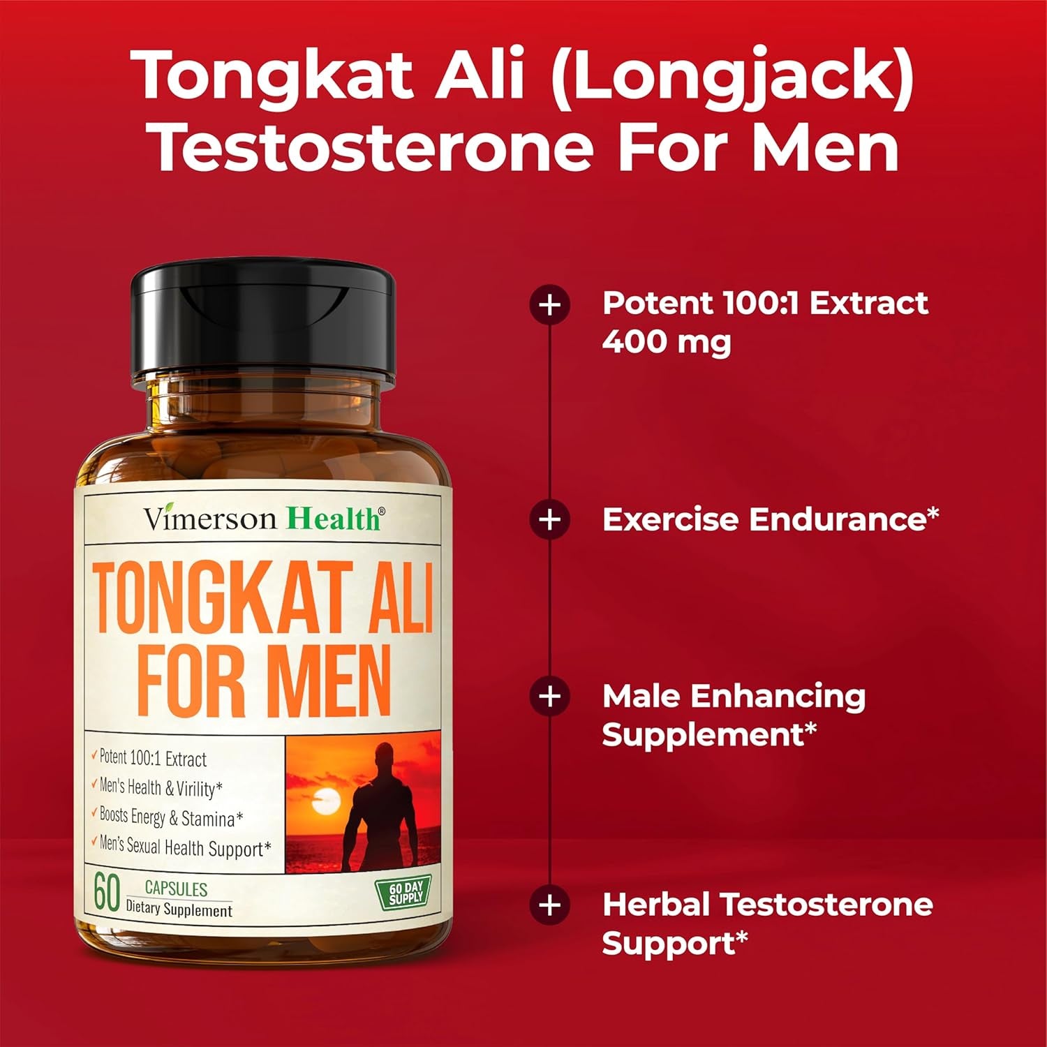 Longjack Tongat-Ali for Men 100:1 Extract – Testosterone Supplement for Men W/Tongkat Ali – Male Enhancing Supplement for Energy, Strength & Muscle Builder Support