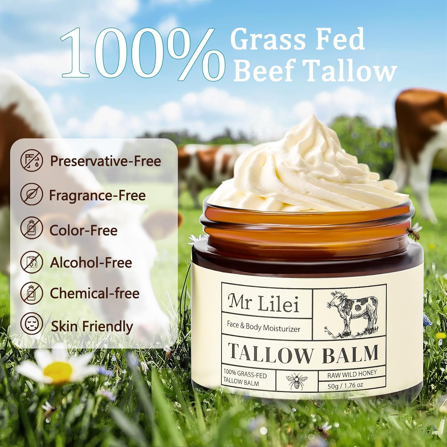 Mr Lilei Tallow Balm Face & Body Moisturizer – 50g | Deeply Nourishing, Natural Hydration for All Skin Types