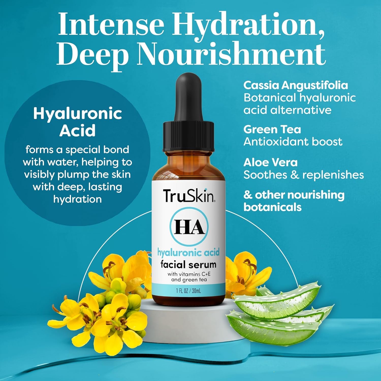 TruSkin HA Hyaluronic Acid Facial Serum – 30ml | Ultra-Hydrating, Anti-Aging Serum for Plump & Radiant Skin