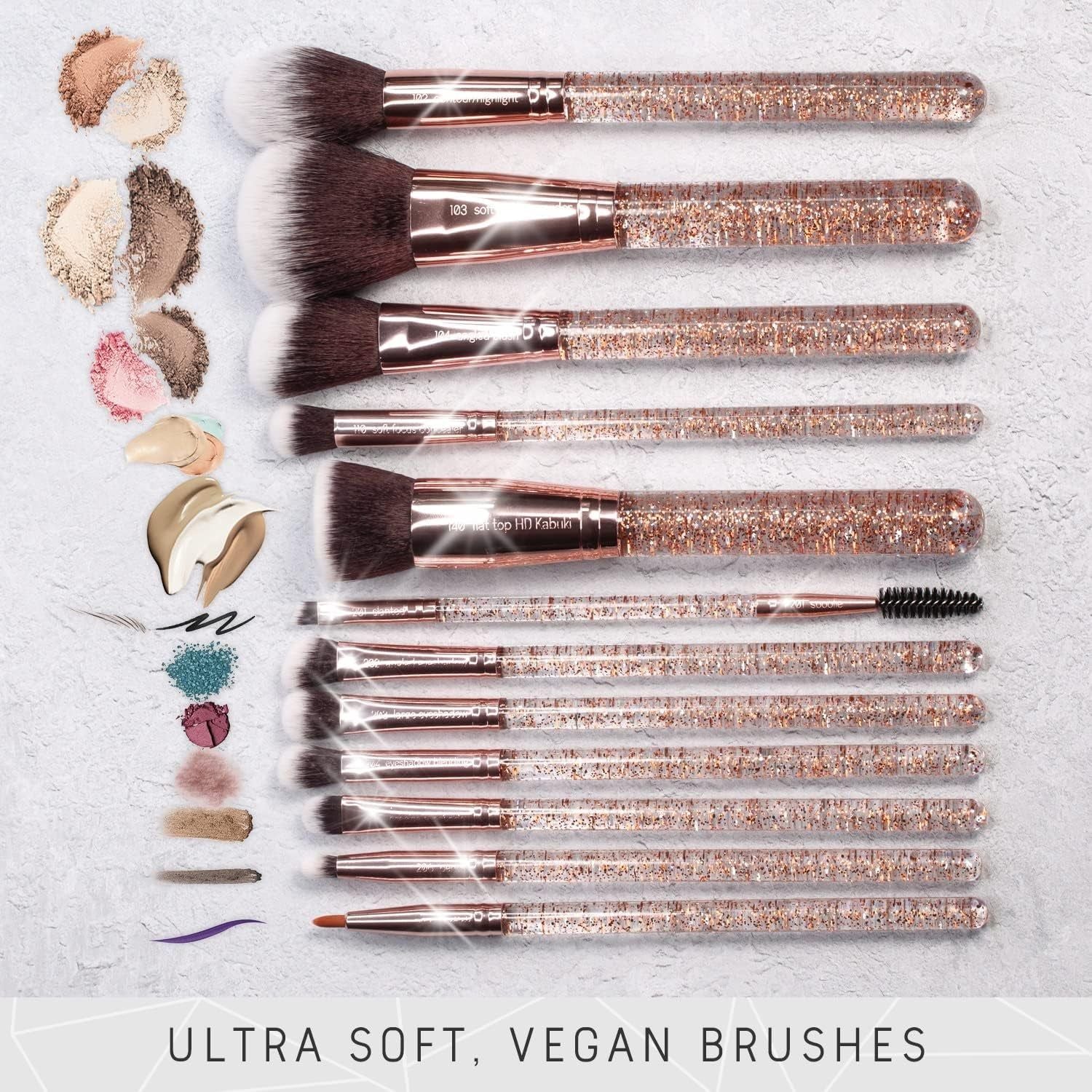 Niré Beauty 15-Piece Award Winning Glitter Makeup Brush Set (Glitter Rose Gold)