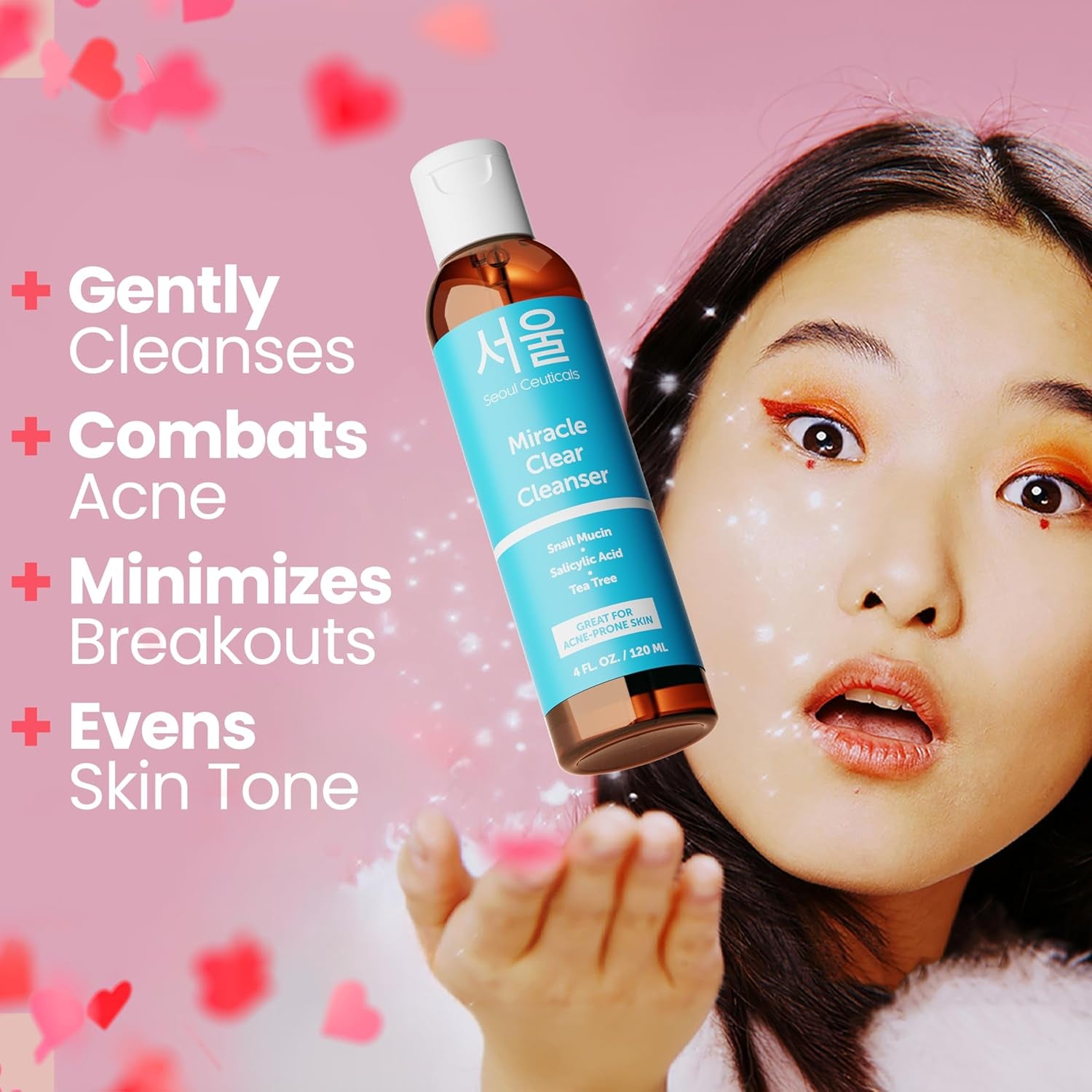 SeoulCeuticals Miracle Clear Cleanser – 120ml | Korean Acne Solution with Snail Mucin, Salicylic Acid & Tea Tree