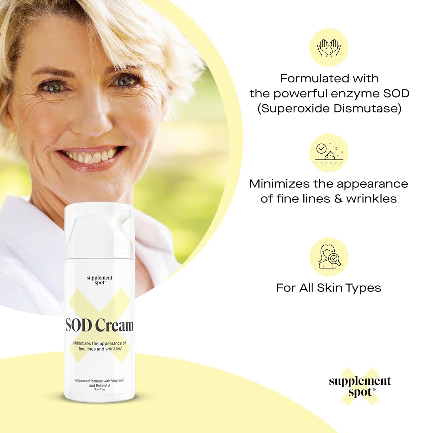 Supplement Spot SOD Cream – 3.4 fl oz | Powerful Anti-Aging Moisturizer with Superoxide Dismutase for Smooth, Youthful Skin