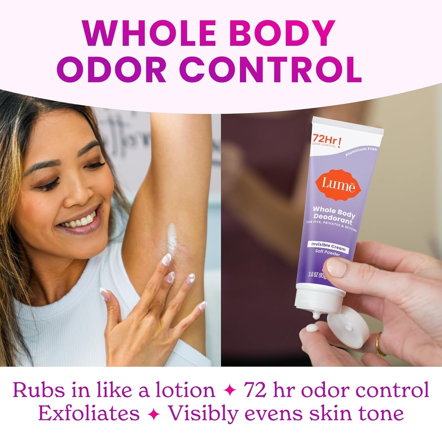 Lume Whole Body Deodorant - Invisible Cream (Soft Powder) - 85g (Pack of 2) 