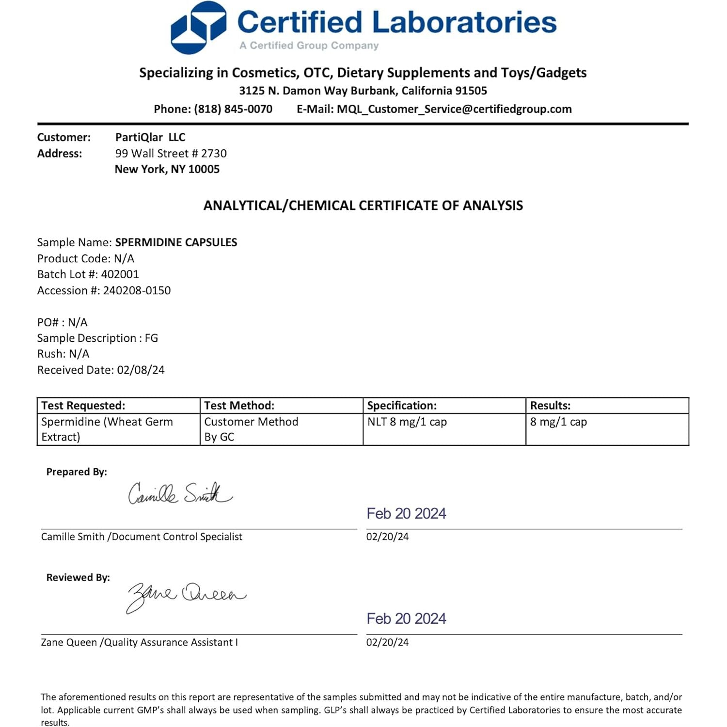 Spermidine Supplement - 99% Purity - 8 Mg per Capsule - 3Rd Party Lab Tested - for Men & Women Cellular Renewal, Longevity - Made in USA - 60 Capsules