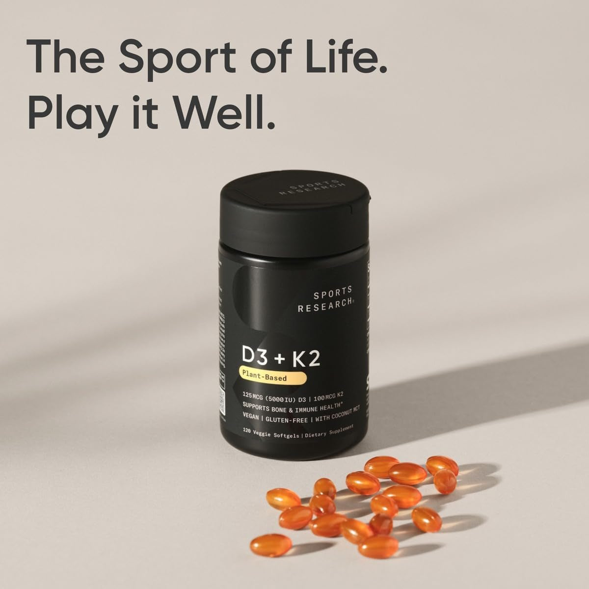 Sports Research® D3 + K2 – 120 Veggie Softgels | Bone Strength & Immune Support, Vegan Formula