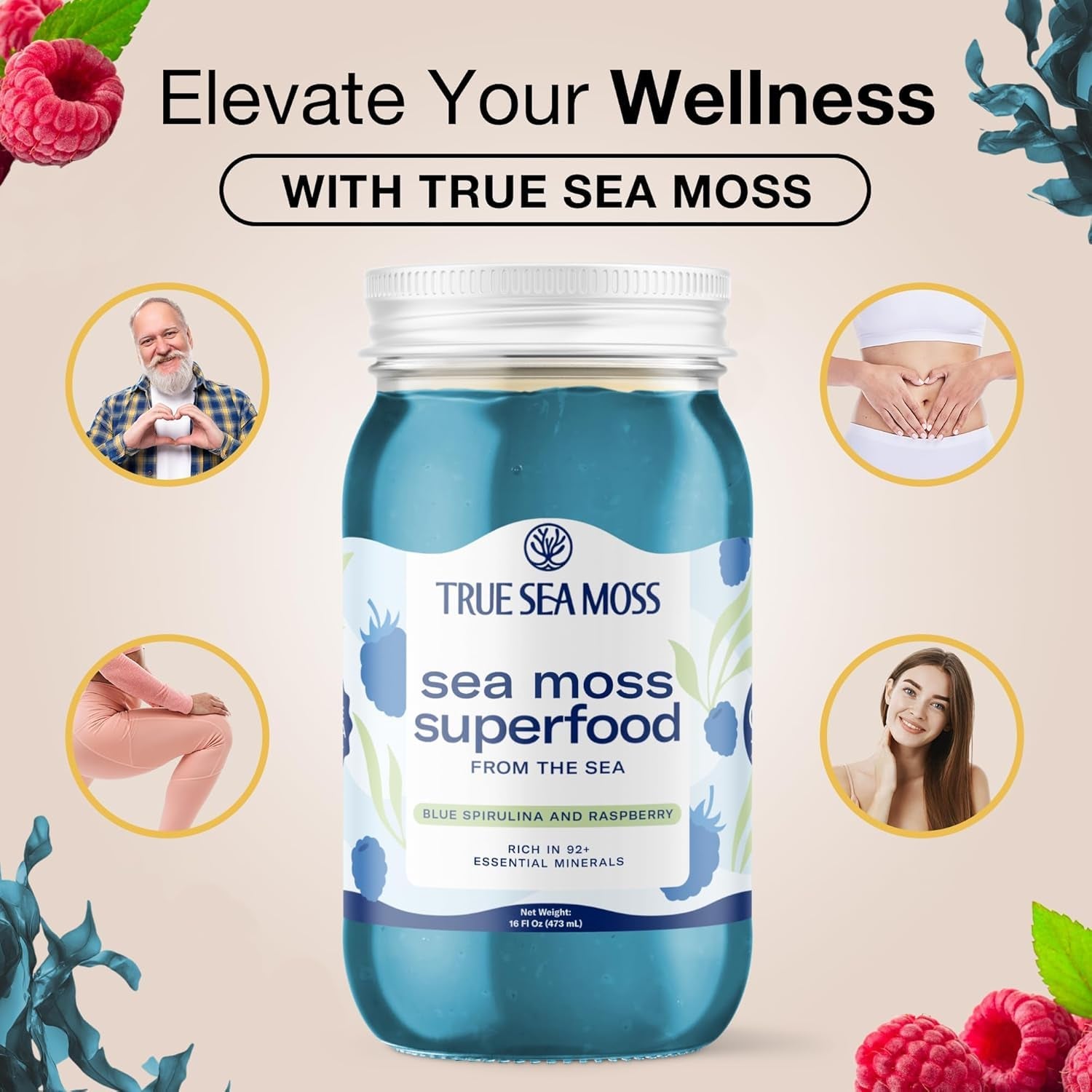 TrueSeaMoss Sea Moss Gel Superfood – 473ml | With Blue Spirulina for Immunity, Energy & Skin Health