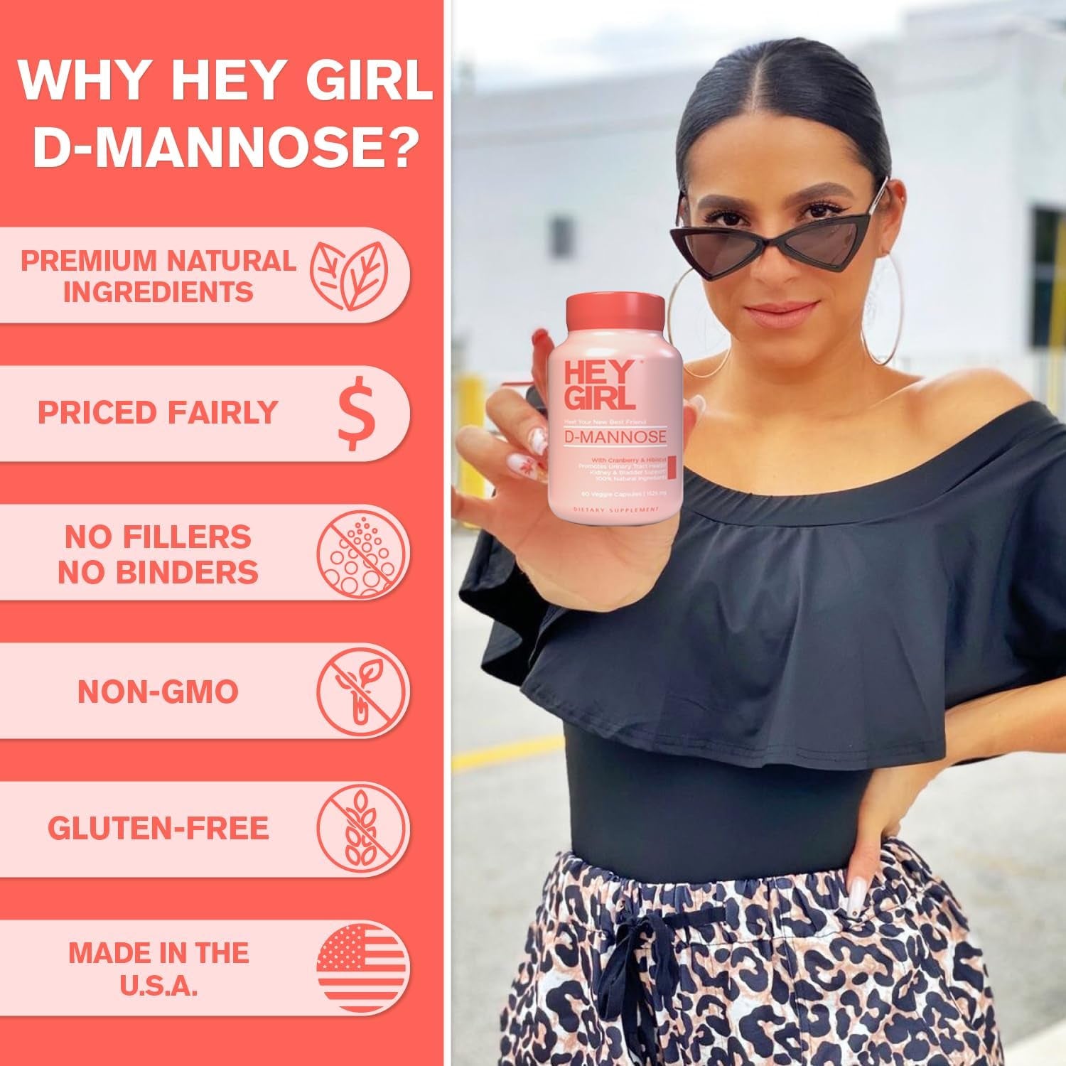 HEY GIRL D-Mannose Capsules – 60 Veggie Capsules | Natural UTI Relief with Cranberry, Hibiscus & Dandelion