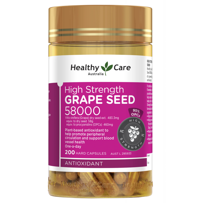 Healthy Care High Strength Grape Seed 58000 200 Capsules - Antioxidant Support