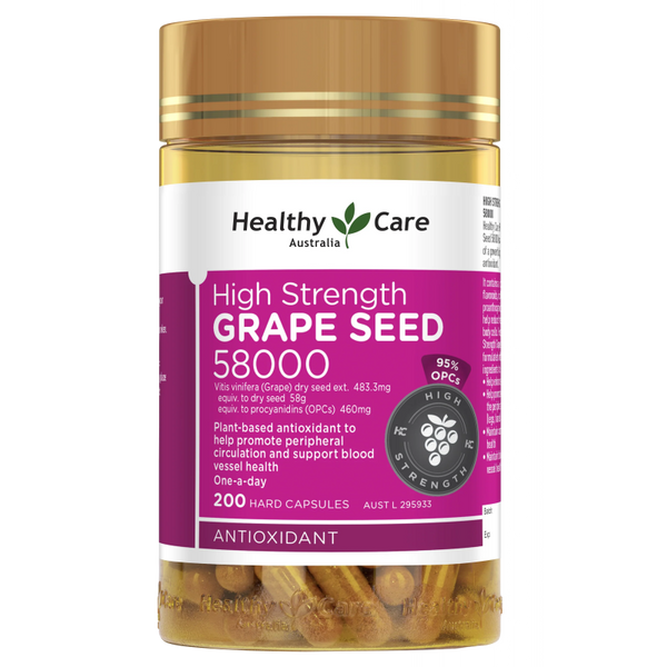 Healthy Care High Strength Grape Seed 58000 200 Capsules - Antioxidant Support
