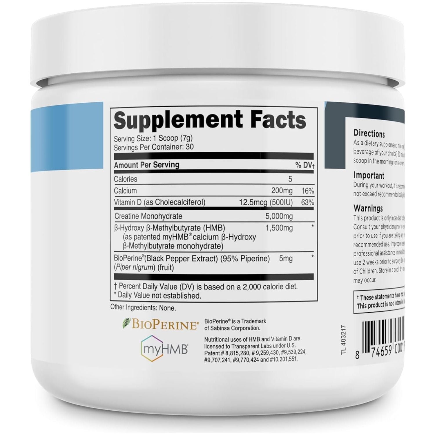 Transparent Labs Creatine HMB Supplement 0.46 lbs 210 g