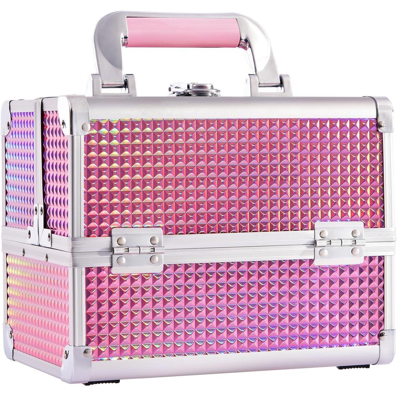 Joligrace Makeup Box Vanity Case – Lockable Cosmetic Organizer (Pink)