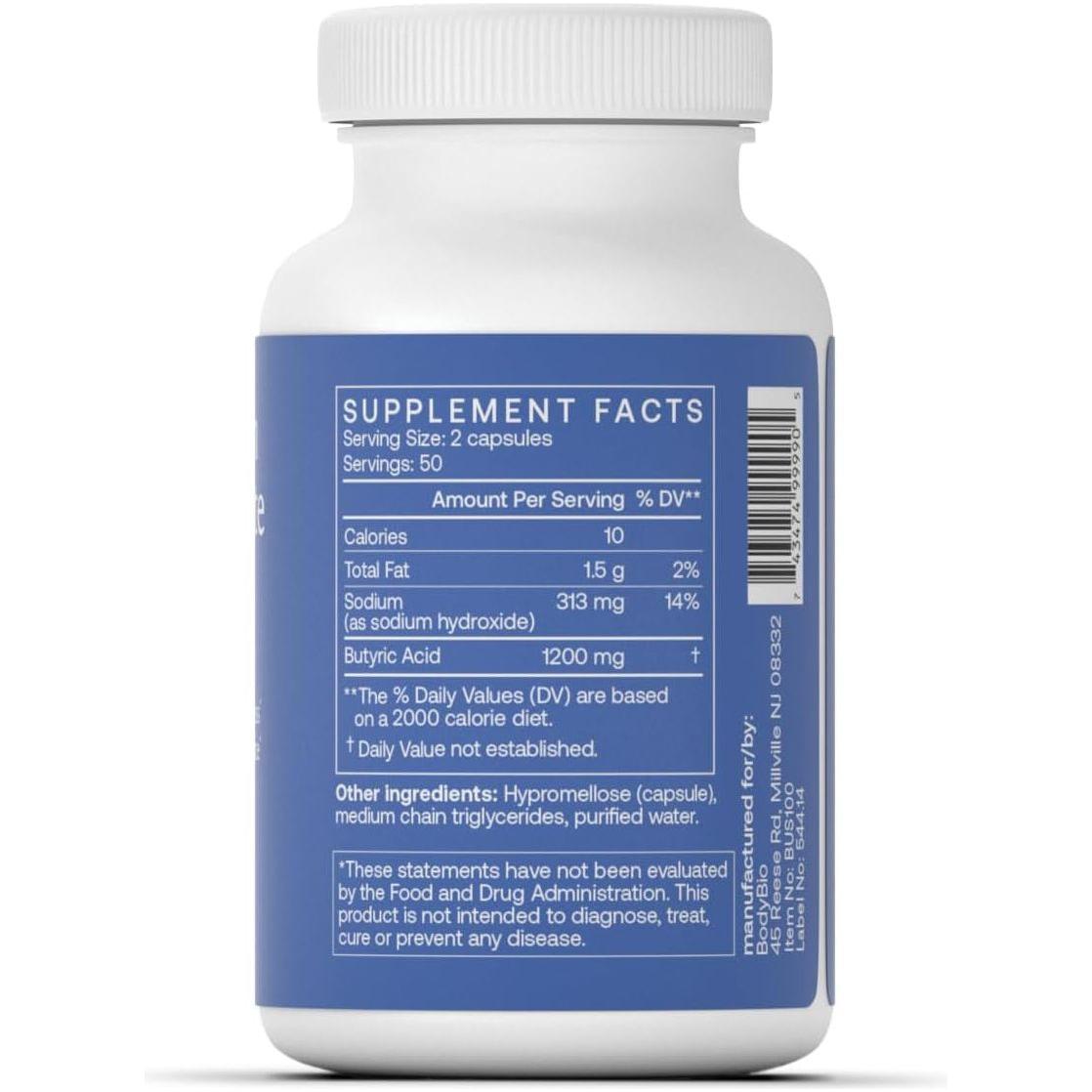 BodyBio Sodium Butyrate Supplement – 100 Capsules | Gut Health, Detox & Inflammation Support