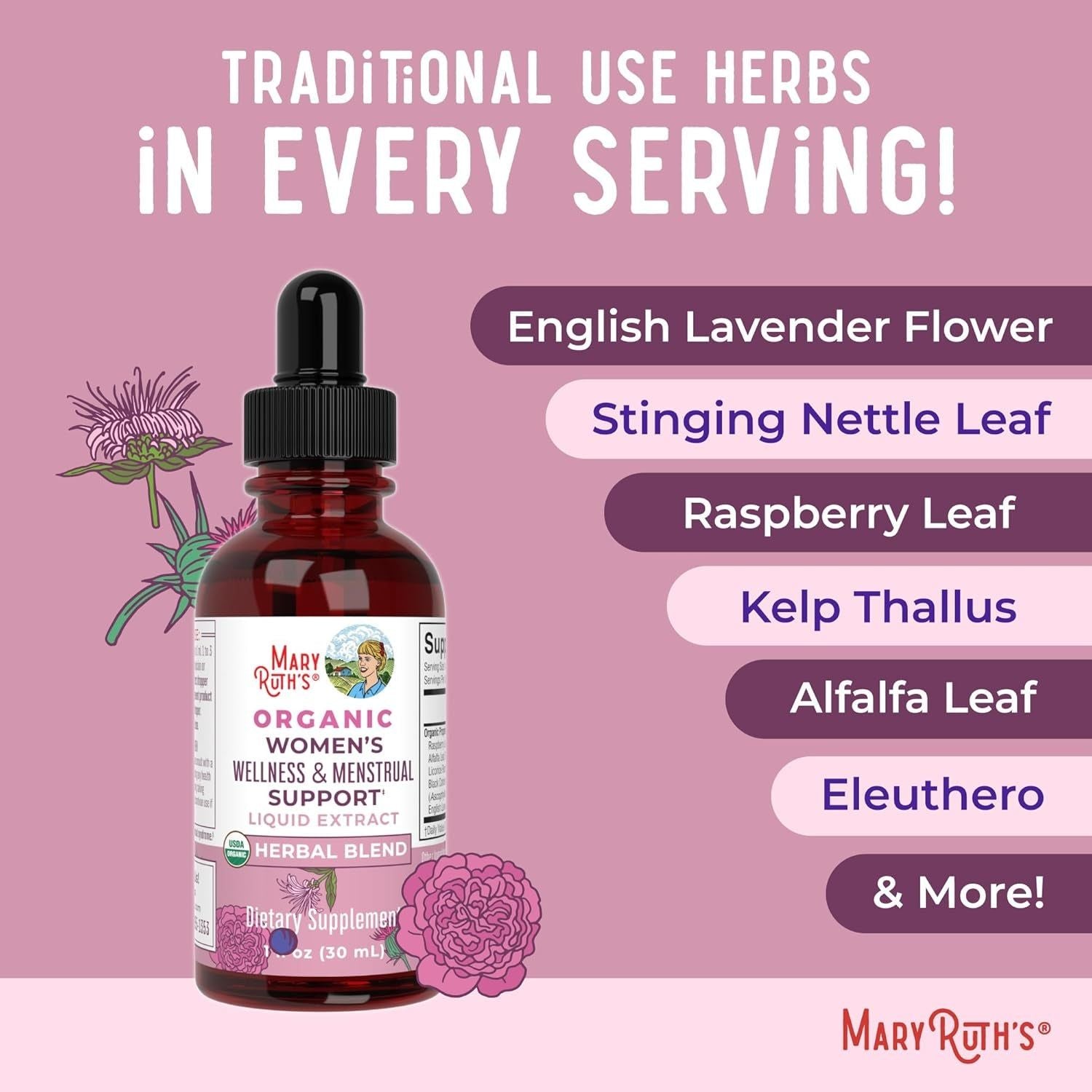 MaryRuth Organics Women's & Menstrual Support Liquid Extract – 30ml | Herbal PMS & Cycle Relief