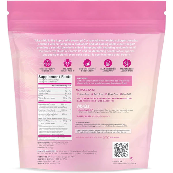 SkinnyFit Super Youth Multi-Collagen Peptides – Tropical Punch Flavor (313g) | 5 Collagen Types + Probiotics for Beauty & Wellness