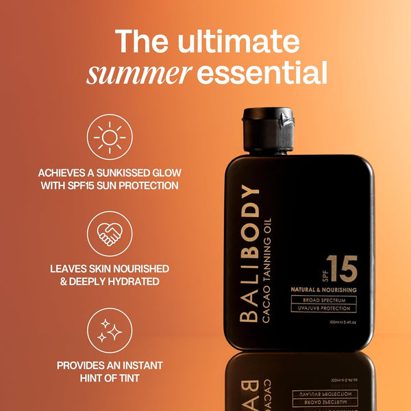 Bali Body Cacao Tanning Oil SPF 15 – 100ml | Natural Glow & Hydration with UVA/UVB Protection