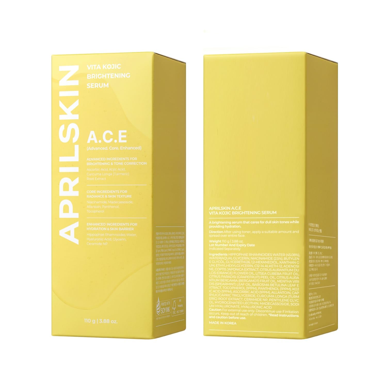 A.C.E Serum｜Vita Kojic Serum for Brightening & Glow｜3-Second Brightening｜Kojic Acid & Vitamin C for Uneven Skin Tone｜Korean Skin Care｜3.88 Oz.