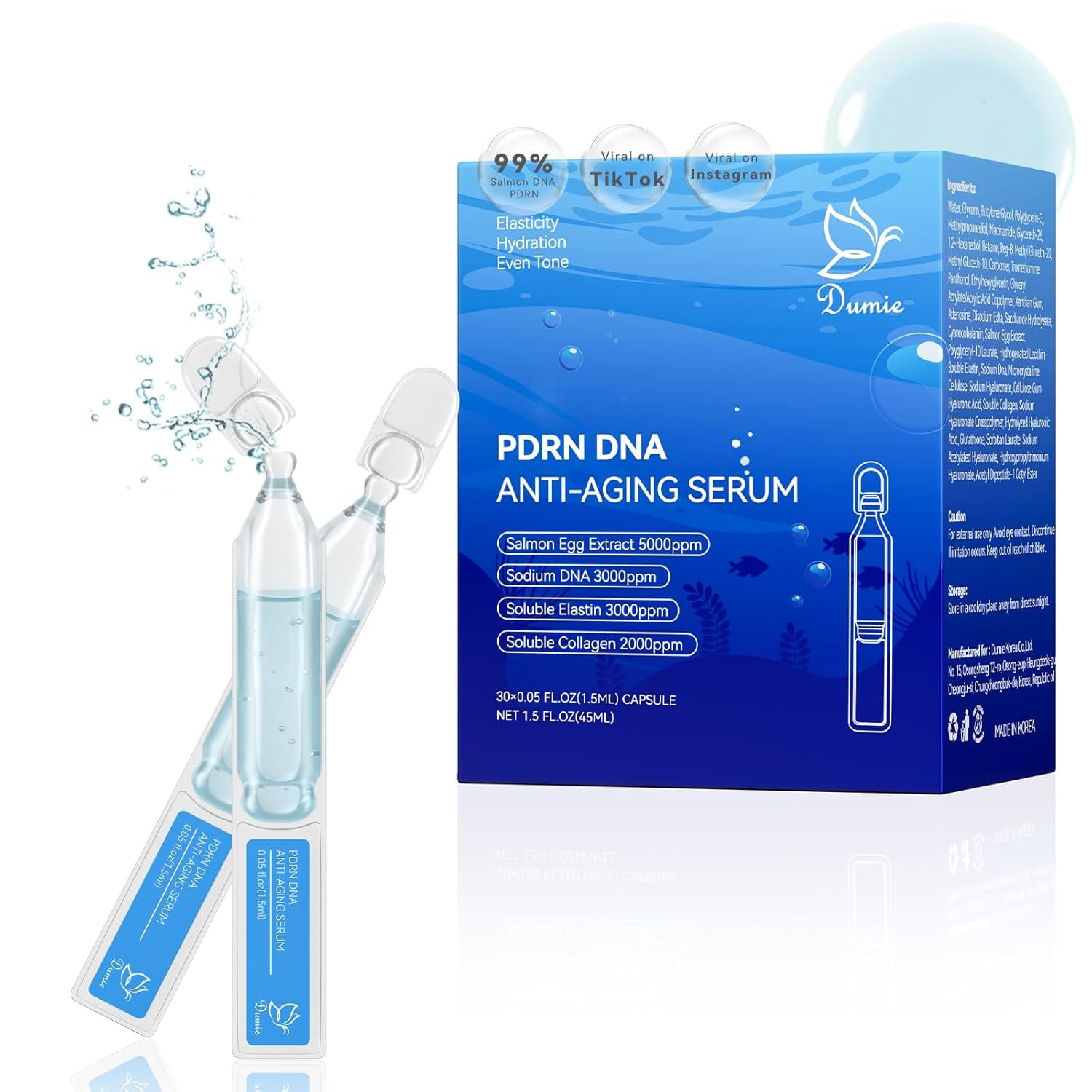 Dumie PDRN DNA Anti-Aging Serum – 30 x 1.5ml Capsules | Salmon DNA Repair, Deep Hydration & Radiance Boost