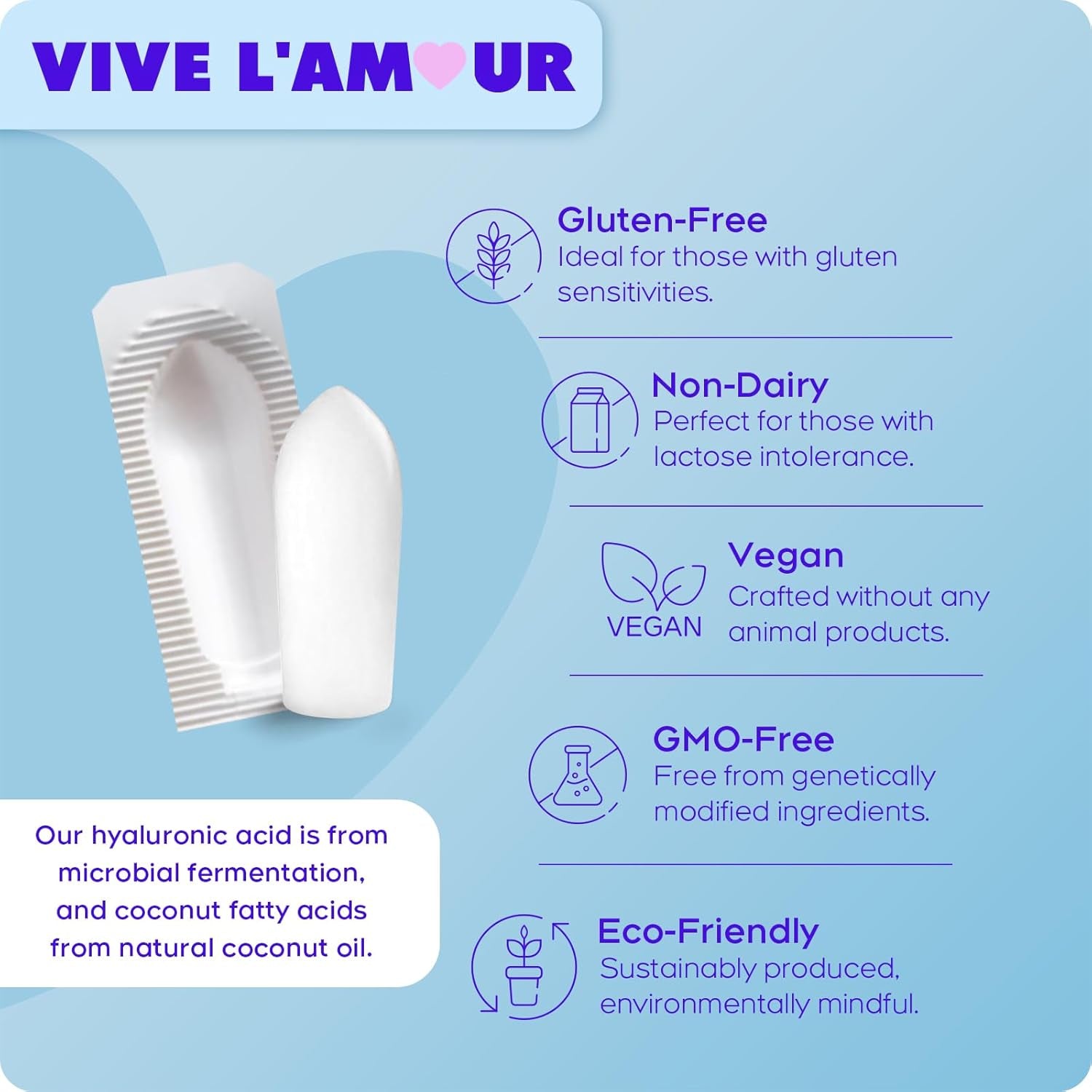 Vive L'Amour 1.5% Hyaluronic Acid Vaginal Suppositories, Vaginal Moisturizer, Continuous Hydration, Relieves Dryness, Restores Natural Softness & Elasticity, Enhances Vaginal Health (12 Inserts)
