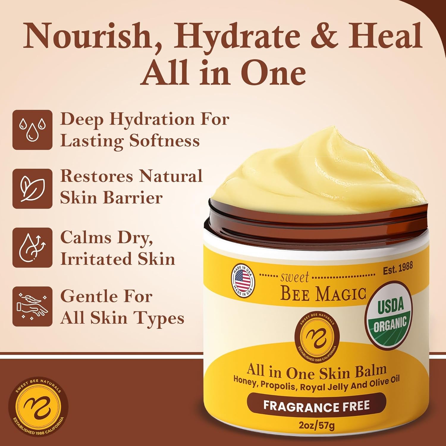 Sweet Bee Naturals Sweet Bee Magic All in One Skin Balm – 57g | Organic Honey Infused