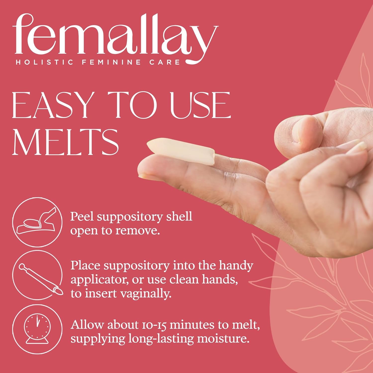 Femallay Organic Strawberry Melts Vaginal Moisturizing Suppositories – 14 Suppositories + 1 Applicator, 2.25g Each (2 Packs) | Natural Moisture & Intimate Comfort