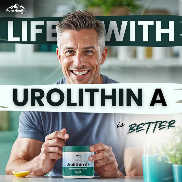 PURE HEALTH MAX Rewind with Urolithin A+ Supplement – 60 Capsules | Cellular Repair, Energy & Anti-Aging Support