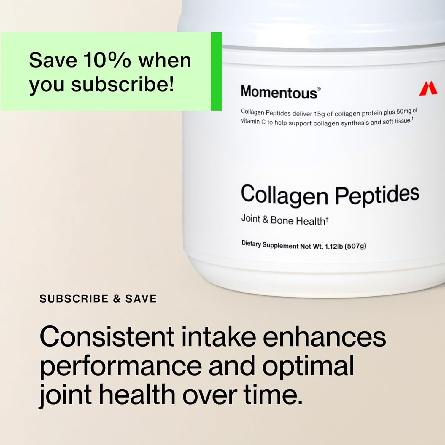 Momentous Collagen Peptides Powder - Joint & Bone Health Support - 507g