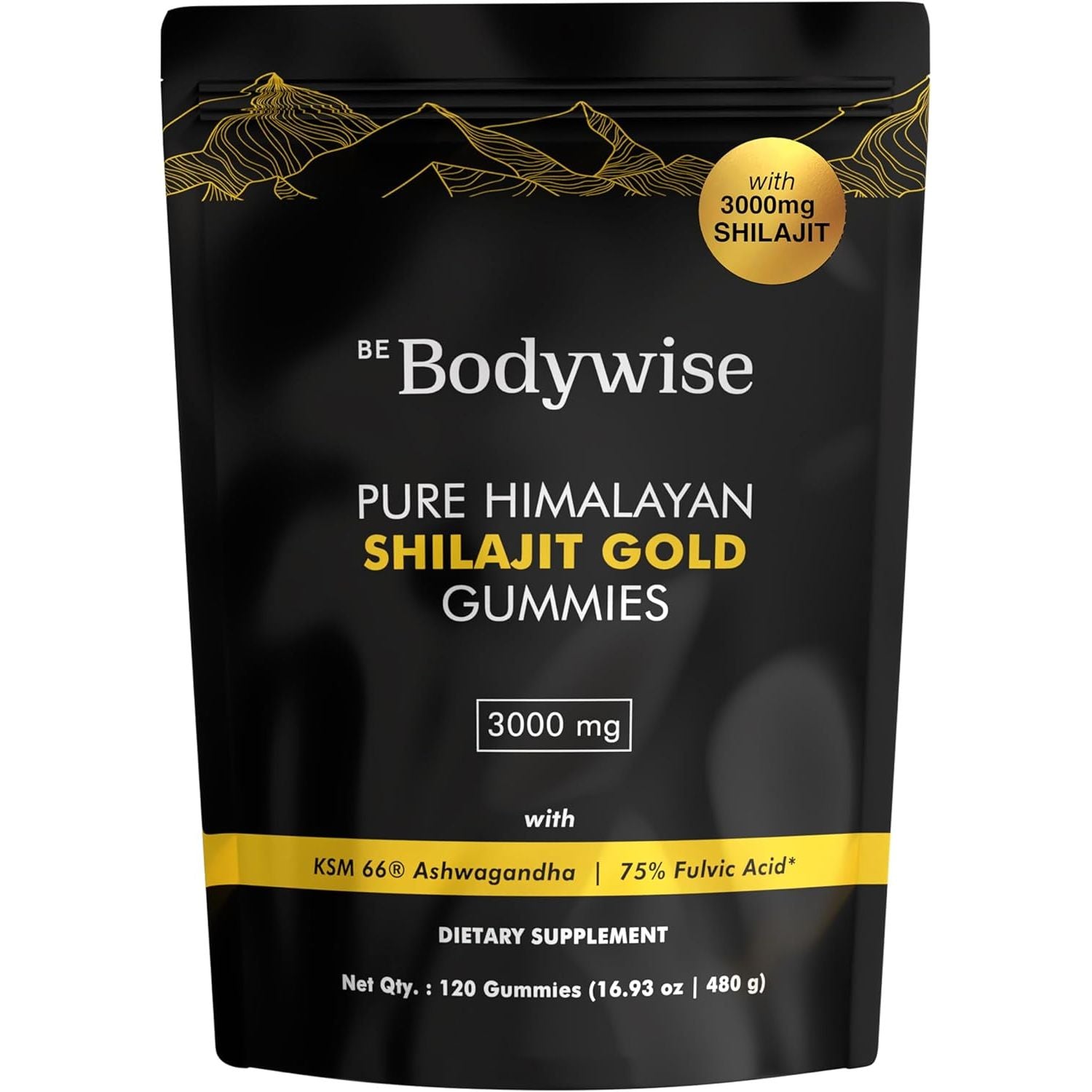 Be Bodywise Pure Himalayan Shilajit Gold Gummies – 120 Gummies (480g) | Boost Energy, Strength & Testosterone Naturally