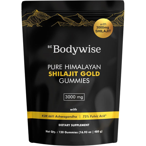 Be Bodywise Pure Himalayan Shilajit Gold Gummies – 120 Gummies (480g) | Boost Energy, Strength & Testosterone Naturally