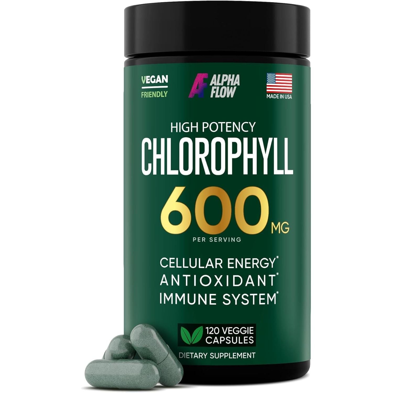 Chlorophyll Capsules 600 Mg - Natural Chlorophyll Pills for Women & Men - Highly Bioavailable Chlorophyll Supplement for Energy, Immunity, Skin + Internal Deodorant