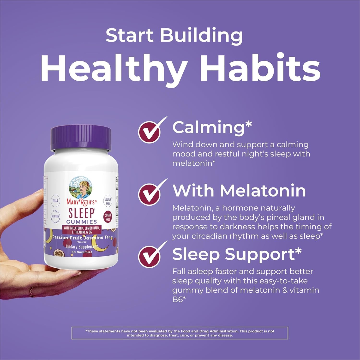 MaryRuth Organics Sleep Gummies – 60 Gummies | Vegan Melatonin with L-Theanine & Lemon Balm for Restful Sleep