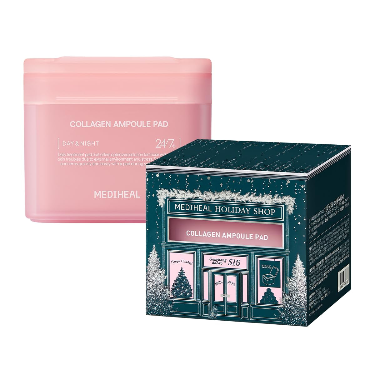 MEDIHEAL Collagen Ampoule Pad, Holiday Edition – 100 Pads | Firming & Anti-Wrinkle Care