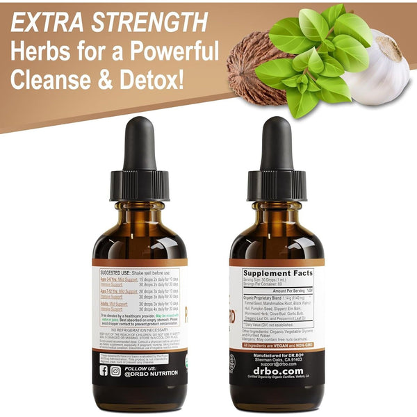 DR. BO Organic ParaGuard Liquid Drops – 60ml | Extra-Strength Herbal Gut Cleanse & Digestive Detox  Cleanse Naturally. Support Gut Harmony.