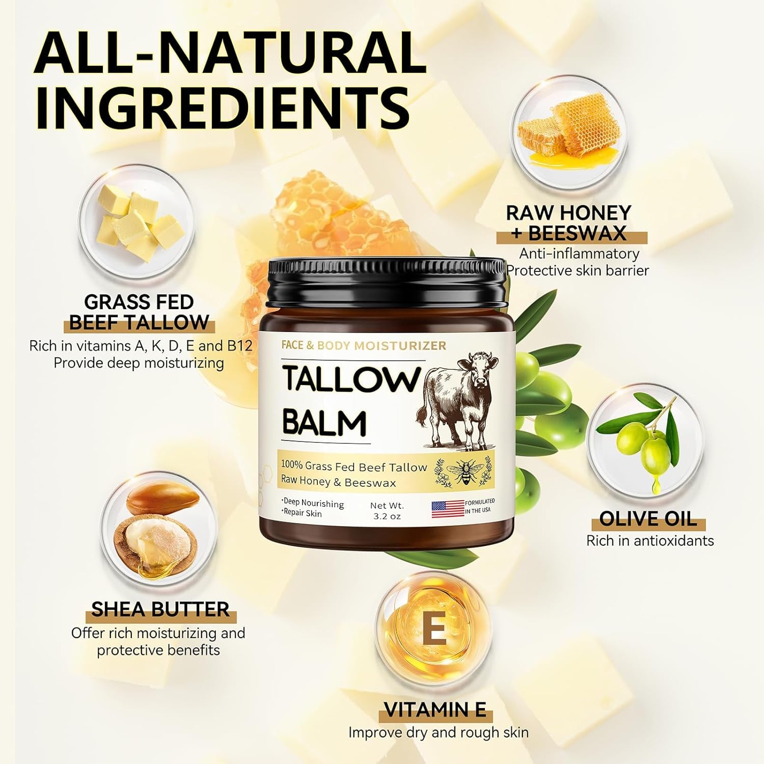 Veakoo Face & Body Moisturizer Tallow Balm – 91g | Deep Nourishment & Long-Lasting Hydration