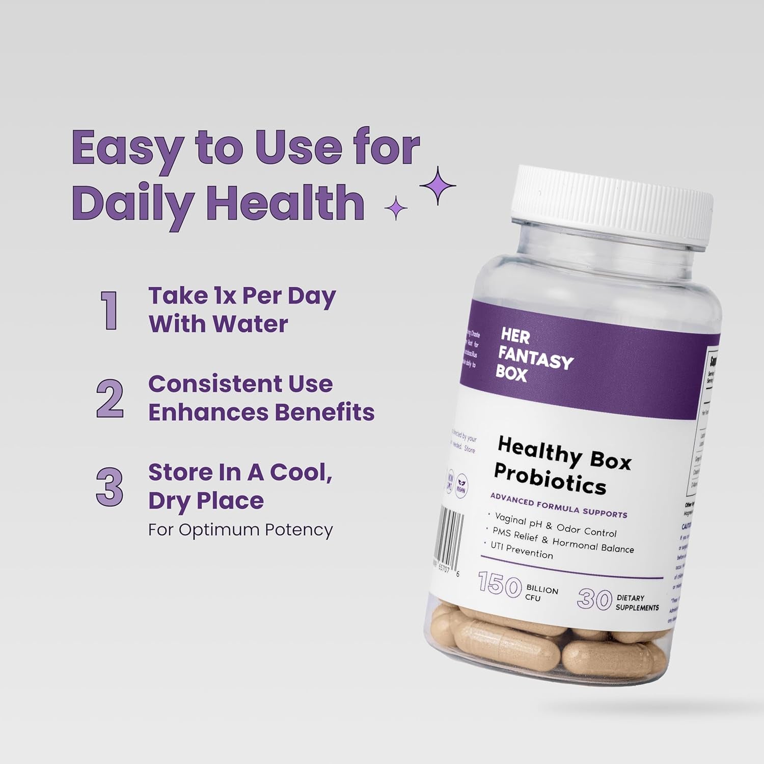 Her Fantasy Box Healthy Box Probiotics – 30 Dietary Supplements | Vaginal Balance, UTI Protection & PMS Relief