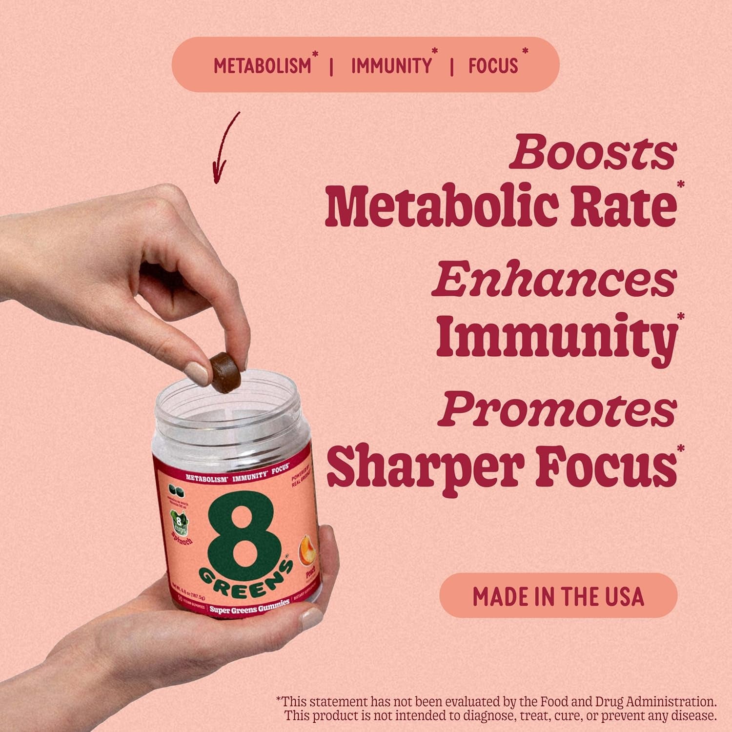 8Greens Supergreens Gummies - Peach Flavor, 50 Gummies