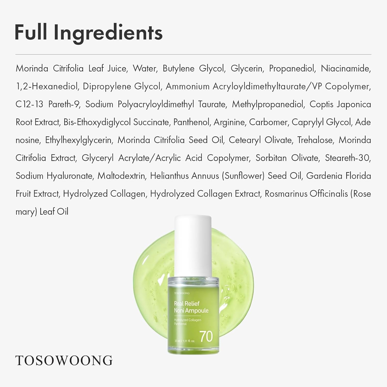 Real Relief Noni Ampoule, 701,518Ppm Noni Leaf Juice, Korean Skincare Calming Serum, Dark Spots & Fine Lines, Hydration, Moisturizing, anti Aging, Glass Skin Glow, 33Ml / 1.11 Fl. Oz.