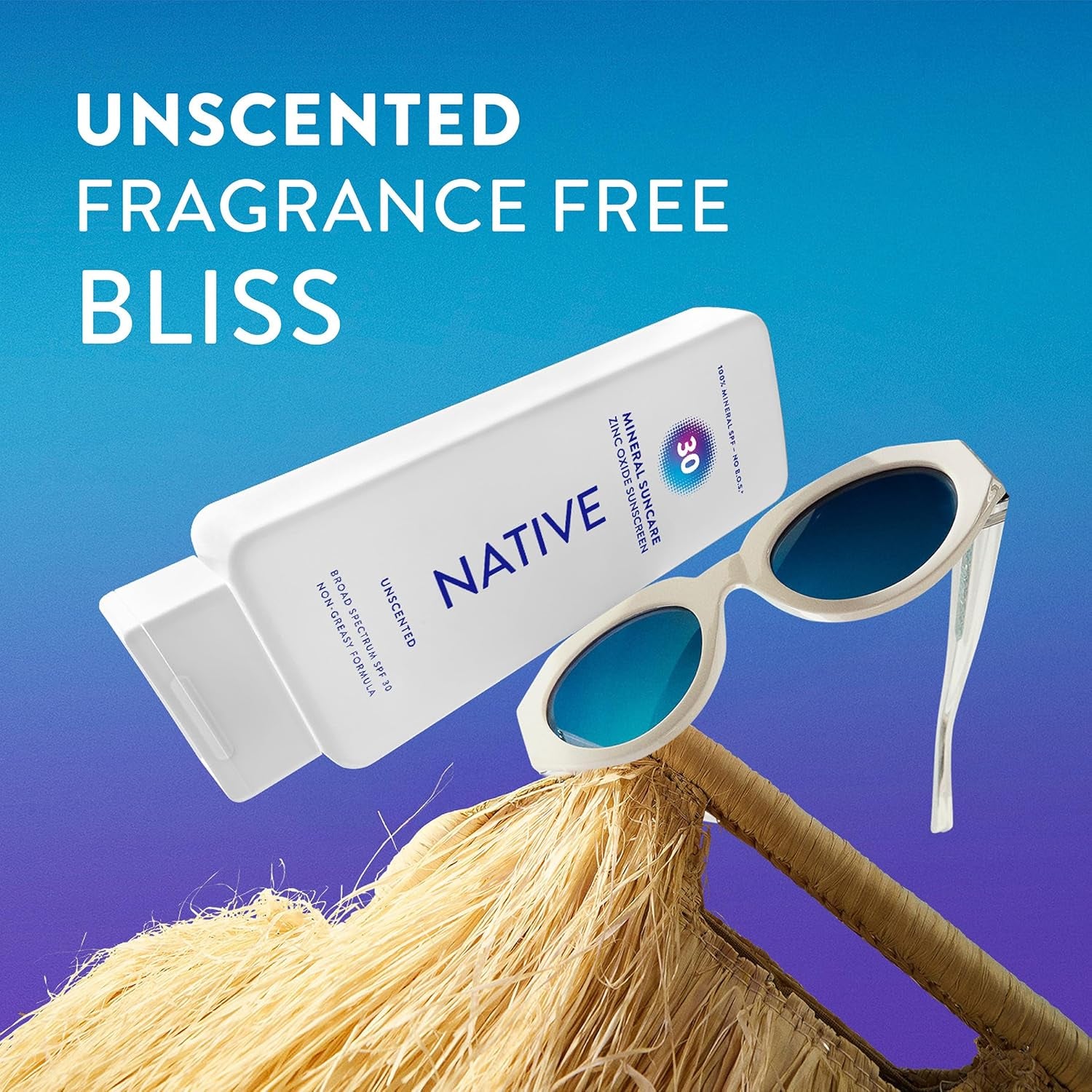 Sunscreen Lotion Unscented SPF 30, 100% Mineral SPF for Face & Body Broad Spectrum UVA UVB for Men & Women, Suitable for Sensitive Skin & Hawaii Compliant, Lightweight & No Residue, 7Oz