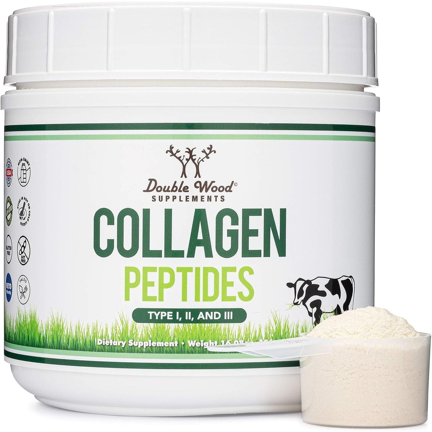 Double Wood Supplements Collagen Peptides Powder – 456g | Multi-Collagen for Skin, Hair & Joint Support