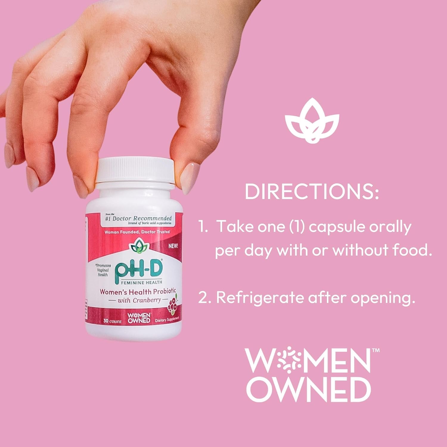 pH-D Feminine Health Support Women’s Health Probiotic with Cranberry – 30 Capsules | Vaginal, Urinary & Digestive Support