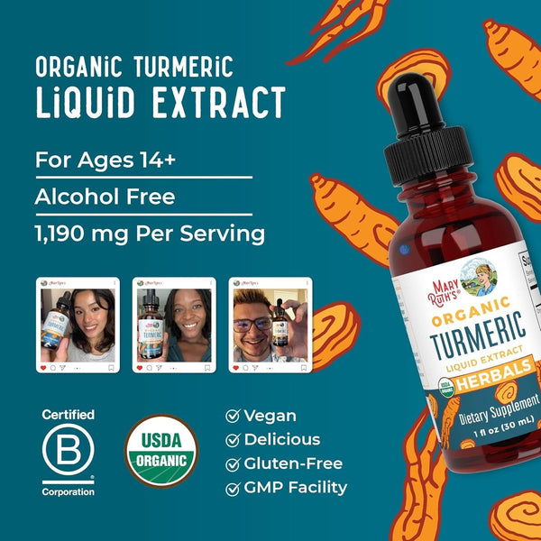 MaryRuth Organics Turmeric Liquid Extract – 30ml | Herbal Support for Immunity, Joints & Brain Health