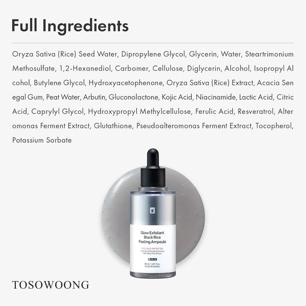 Black Rice Peeling Ampoule, 75% Black Rice Exfoliant, Dead Skin Remover, Face Body Scrub, Blackheads Pore Cleaner, Kojic Acid, Arbutin for Discoloration, Korean Skincare, 85Ml / 2.87 Fl. Oz.