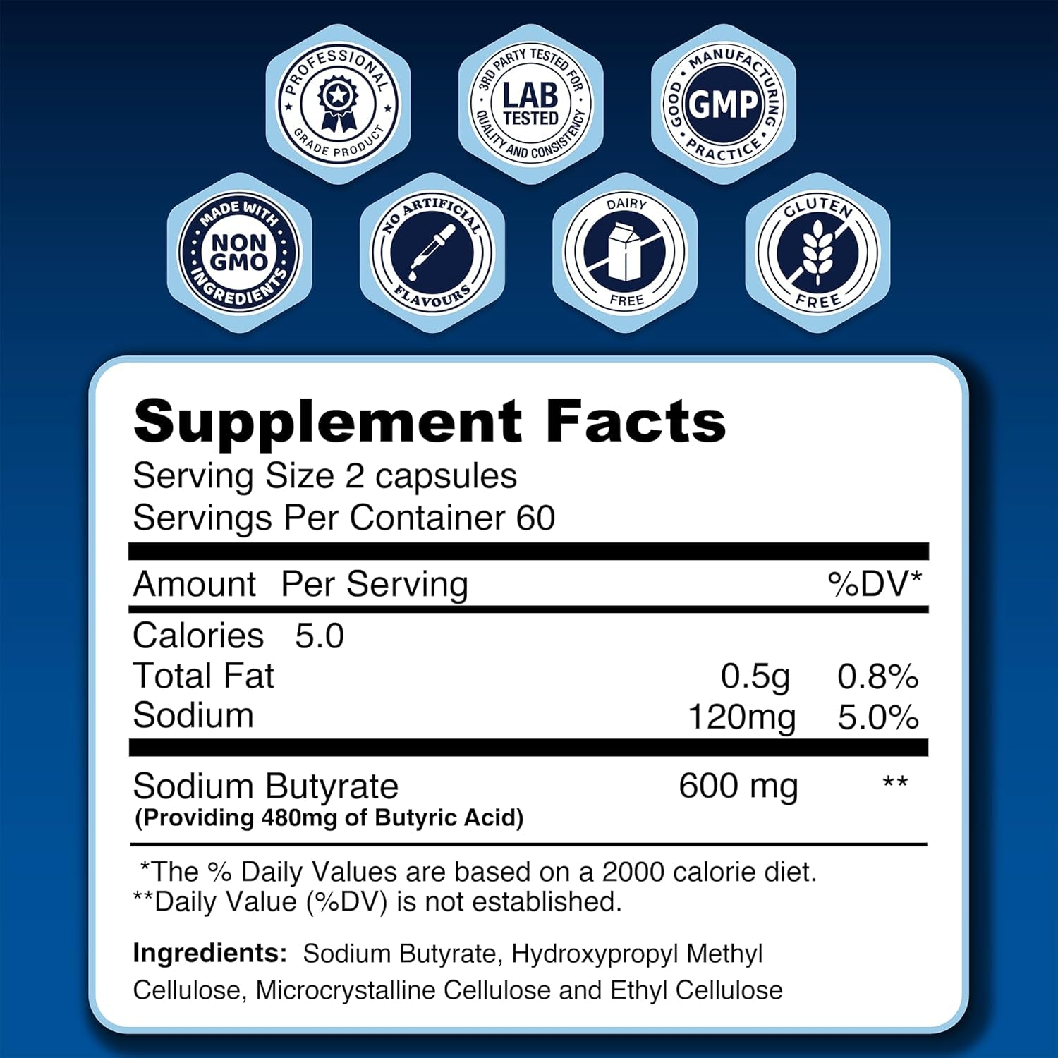 LongJuvity Labs Sodium Butyrate Supplement – 120 Capsules | Gut Lining Support, Microbiome Balance & Bloating Relief